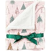 Christmas Sherpa Blanket Throw Size - Reversible Sherpa Fleece Blanket - Super Soft Double Sided Throw for Bed, Sofa, Couch - Thick, Cozy & Plush - Xmas Winter Bedding - Christmas Trees, Pink, 50x60