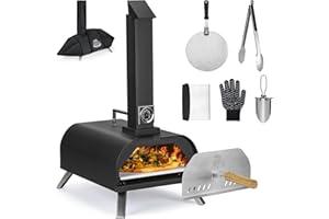 DEERFAMY Portable Pizza Oven, Outdoor Pizza Oven with Thermometer, Pellet Burning Pizza Oven for Party, Multipurpose Outdoor Kitchen with Carry Bag
