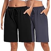 ASIMOON Womens Bermuda Shorts Lounge Athletic Shorts Loose Running Shorts Casual Long Yoga Shorts with Pockets