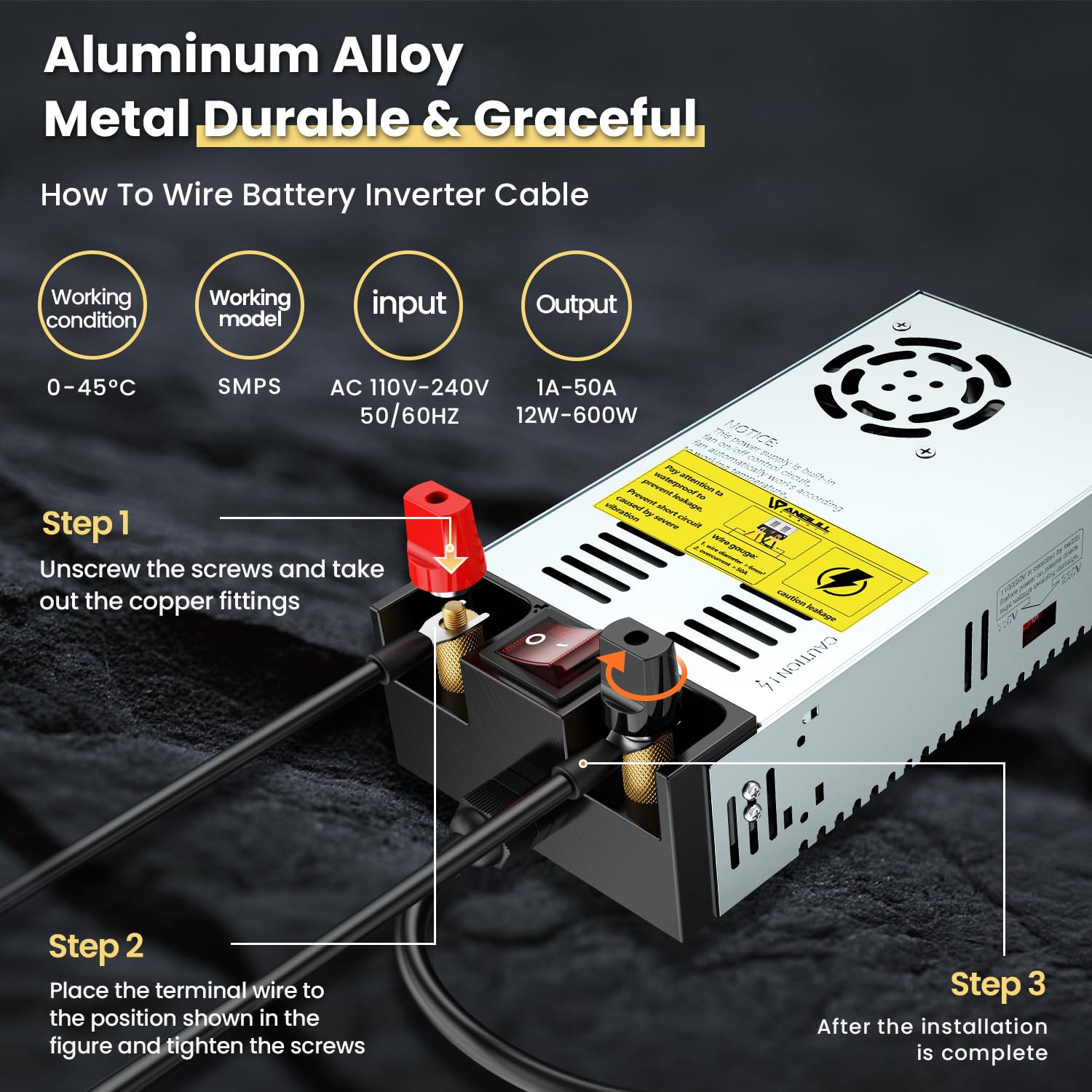 Anbull 110V to 12V Converter, ON/Off Switch, 12V DC Adapter Transformer, Max 50A 600W Power Supply