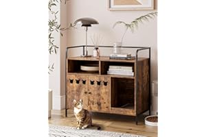 Masupu Cat Litter Box Enclosure,Modern Mid-Century Litter Box Furniture Hidden with Scratching Mat,Black Frame Cat House for Indoor,Fit Most Cat and Litter Box(Rustic Brown)