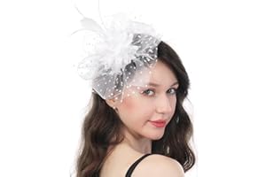 Ladiery Women Fascinators Hat for Tea Party Mesh Flower Feather Beads Kentucky Derby Hats with Headband and Clip for Girls