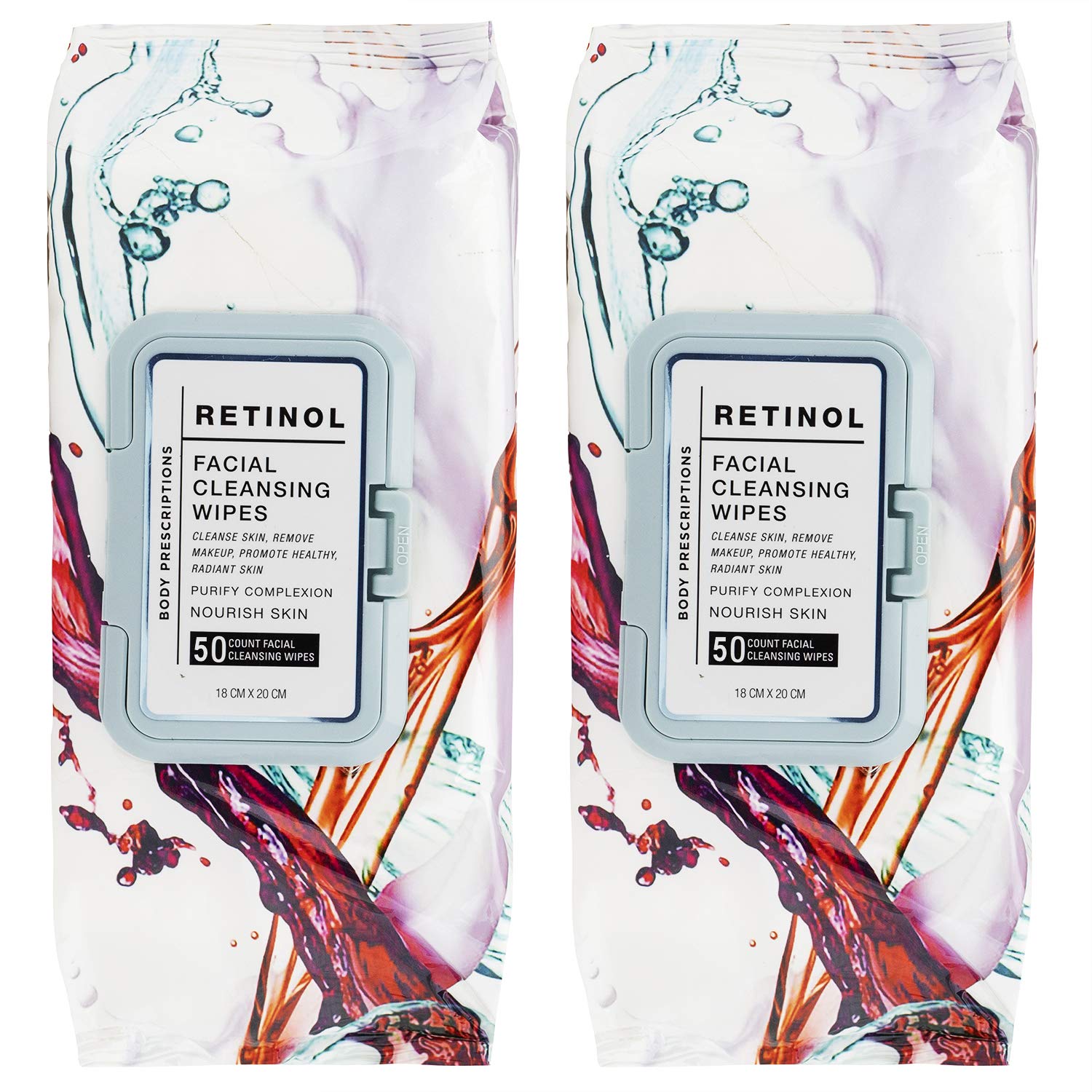 Body Prescriptions 2 Pack (50 Count Each) Retinol Facial Cleansing and Gentle Make Up Remover Wipes: Beauty