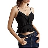 winkbay Women's Peplum Camisole Tops Spaghetti Strap Layered Ruffle Trim Going Out Tops