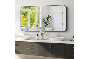 Koonmi Black Framed Bathroom Mirror - 24x48 Inch Shatterproof Tempered Glass Vanity Mirror for Bathroom Sink, Wall Mounted with Matte Aluminum Alloy Frame, No Distortion, Modern Decor