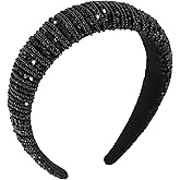 Gmmidea Beaded Rhinestone Headband for Women Girls Fashion Sparkly Crystal Headband Bling Thick Padded Hairband Fancy Jeweled Head Band Holiday Glitter Hair Accessories A-Black