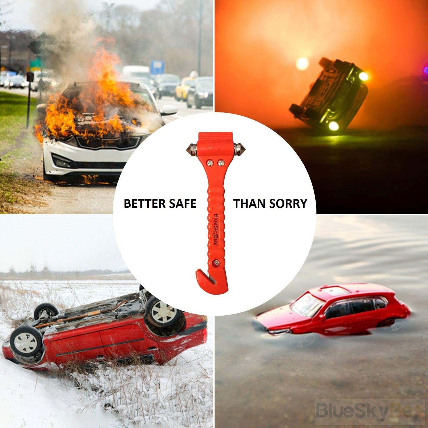 BlueSkyBos Value 2 Pack - Emergency Escape Tool Auto Car Window Glass Hammer Breaker and Seat Belt Cutter Escape 2-in-1 Tool: Automotive