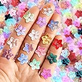 60PCS Colorful Flower Glass Beads Bulk Jewelry Beads for Jewelry Making Supplies Flower Charms for Bracelets Floral Charm Necklace Bracelet Making Kit Bead Spacers with Hole Cute Flowers Bead Charms