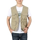 Flygo Men's Utility Cargo Vest Outdoor Fishing Safari Travel Work Photo Vest with Pockets
