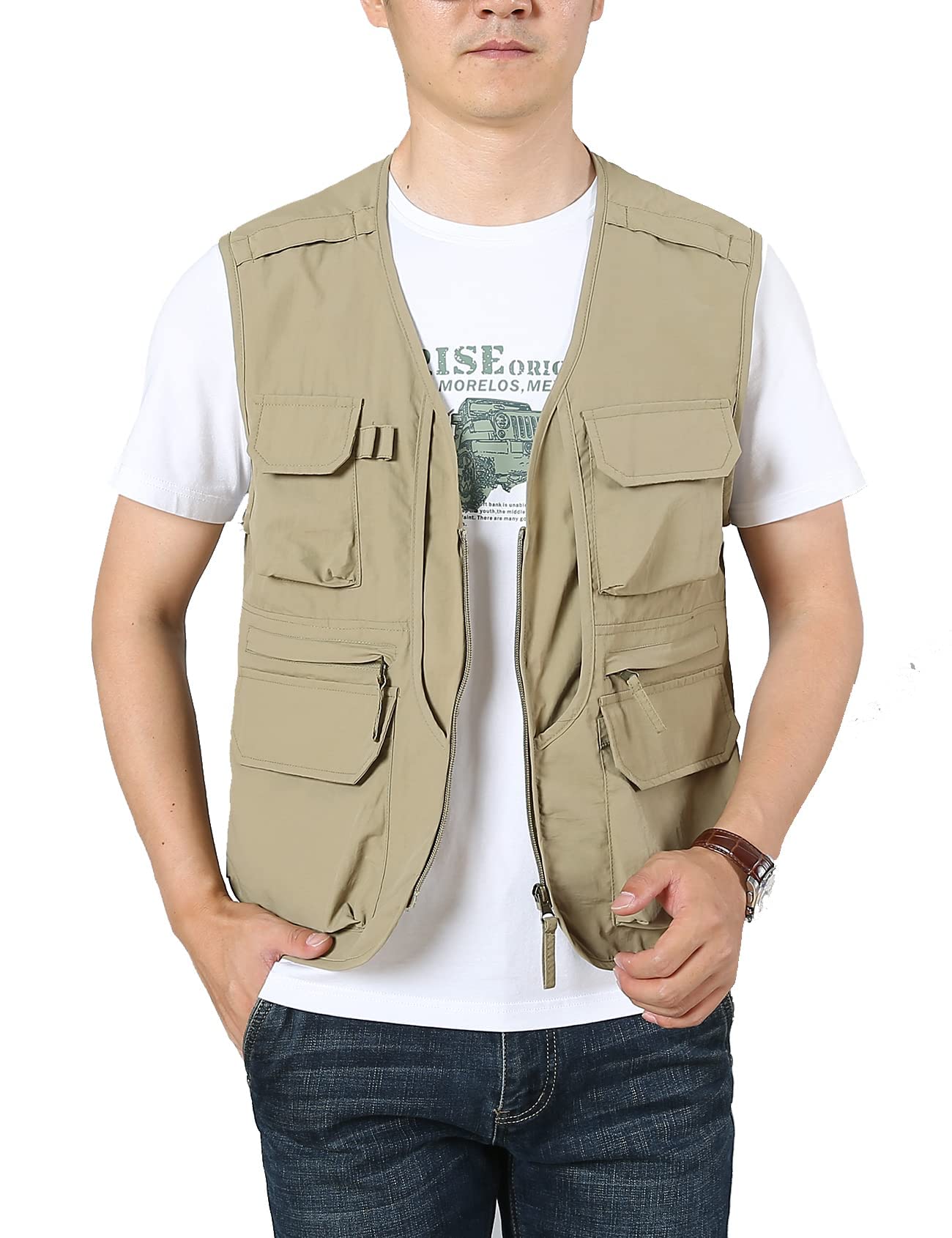 Flygo Men's Utility Cargo Vest Outdoor Summer Work