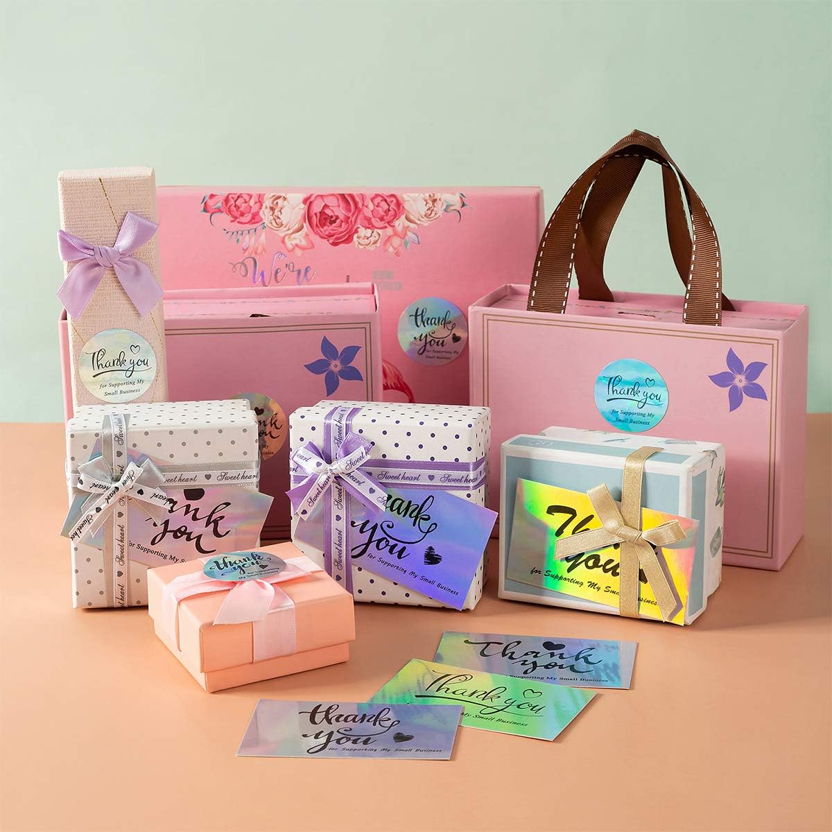 240 PCS Holographic Thank You for Supporting My Small Business Cards Silver Small for Retail Store, Handmade Goods, Business Owners Sellers, Package Inserts(2 X 3.5 Inch) : Office Products