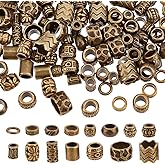 NBEADS 150 Pcs 15 Styles Alloy Spacer Beads, Antique Bronze Hair Beads Alloy Dreadlock Beads 4-10mm Large Hole Loose Beads for Hair Braids Hair Decoration