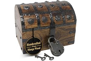 Nautical Cove Handmade Pirate Treasure Chest for Kids Prizes & Classroom with Lock and Skeleton Keys – Lockable Wooden Storage Chest Box, Pirate Decor, Decorative Wooden Box - Small 8x6x6