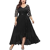 Miusol Women's Plus Size Elegant V Neck Ruffle Floral Lace Bridesmaid Maxi Dress