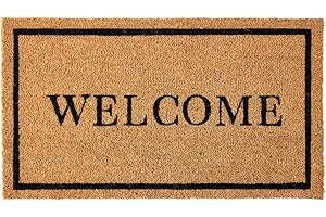 KANKUN Coco Coir Door Mat with Heavy Duty Backing, Welcome Doormat (17" x 30"), Doormat Entrance (Welcome)