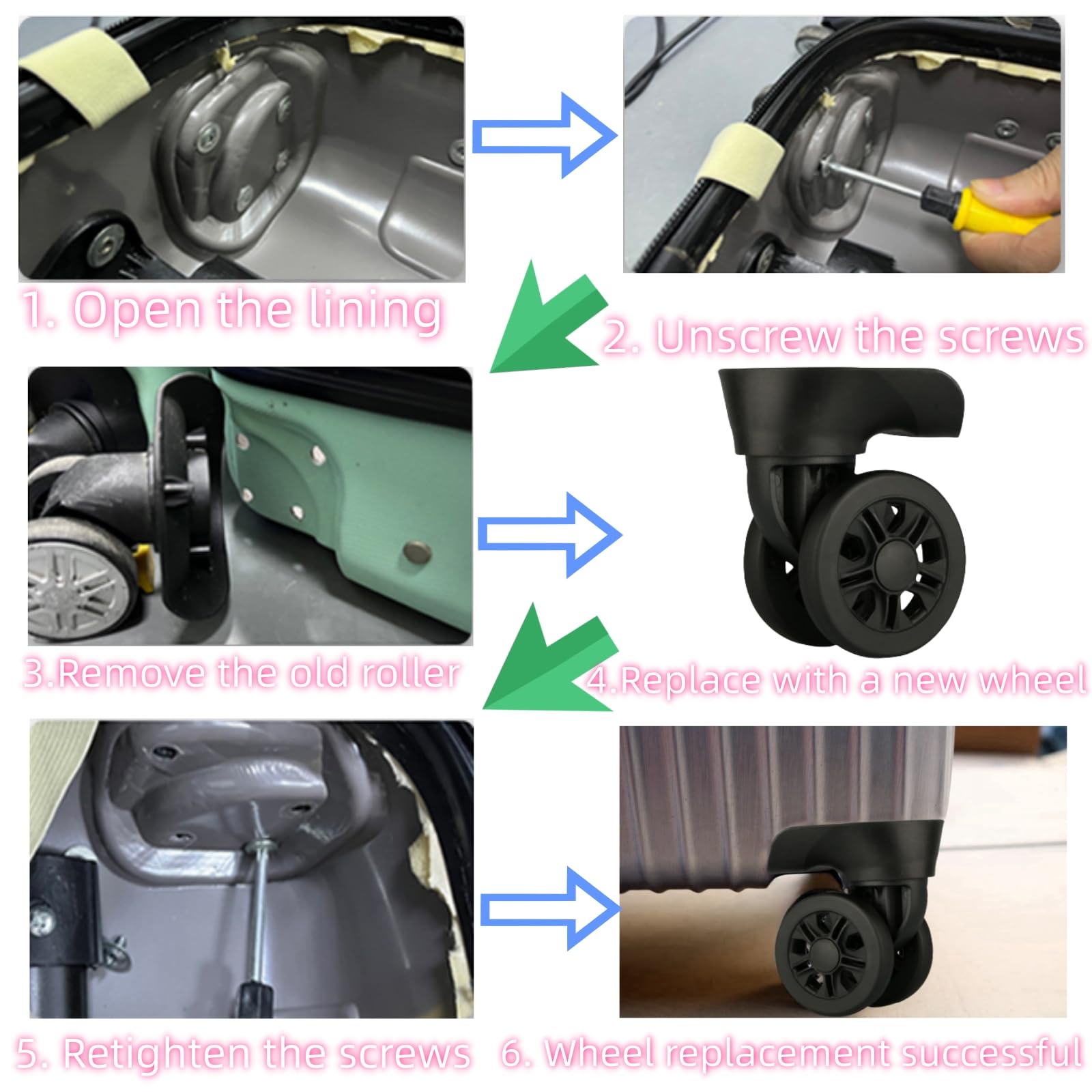 SOTHMALL Spinner Luggage Replacement Wheels Travel Suitcase Carry On Luggage Spinner Wheels，Mute Connected ，DIY Replacement Left and Right Caster with Screws and Tool (2)