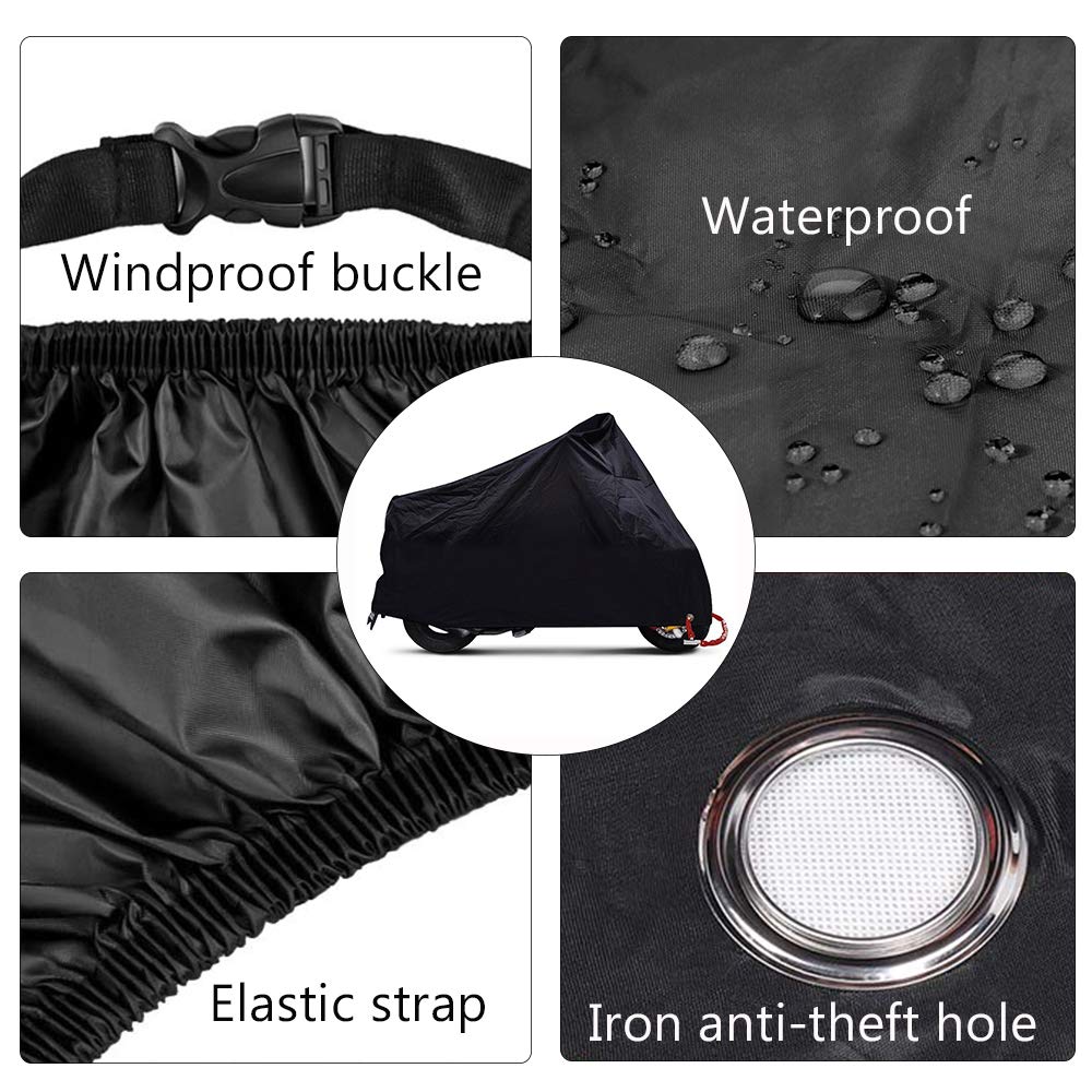 LucaSng Housse Moto Universelle, Housse étanche 190T, Anti-poussière, résistante aux Rayons UV, Respirante 2XL (245X105X125cm) Noir