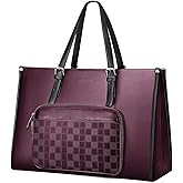 MATEIN Laptop Tote Bag With Lunch Compartment, 15.6 Inch PU Leather Business Briefcase with Leakproof Lunch Cooler Bag, Large Work Laptop Purse Lightweight Teacher Computer Tote Casual Handbag,Purple