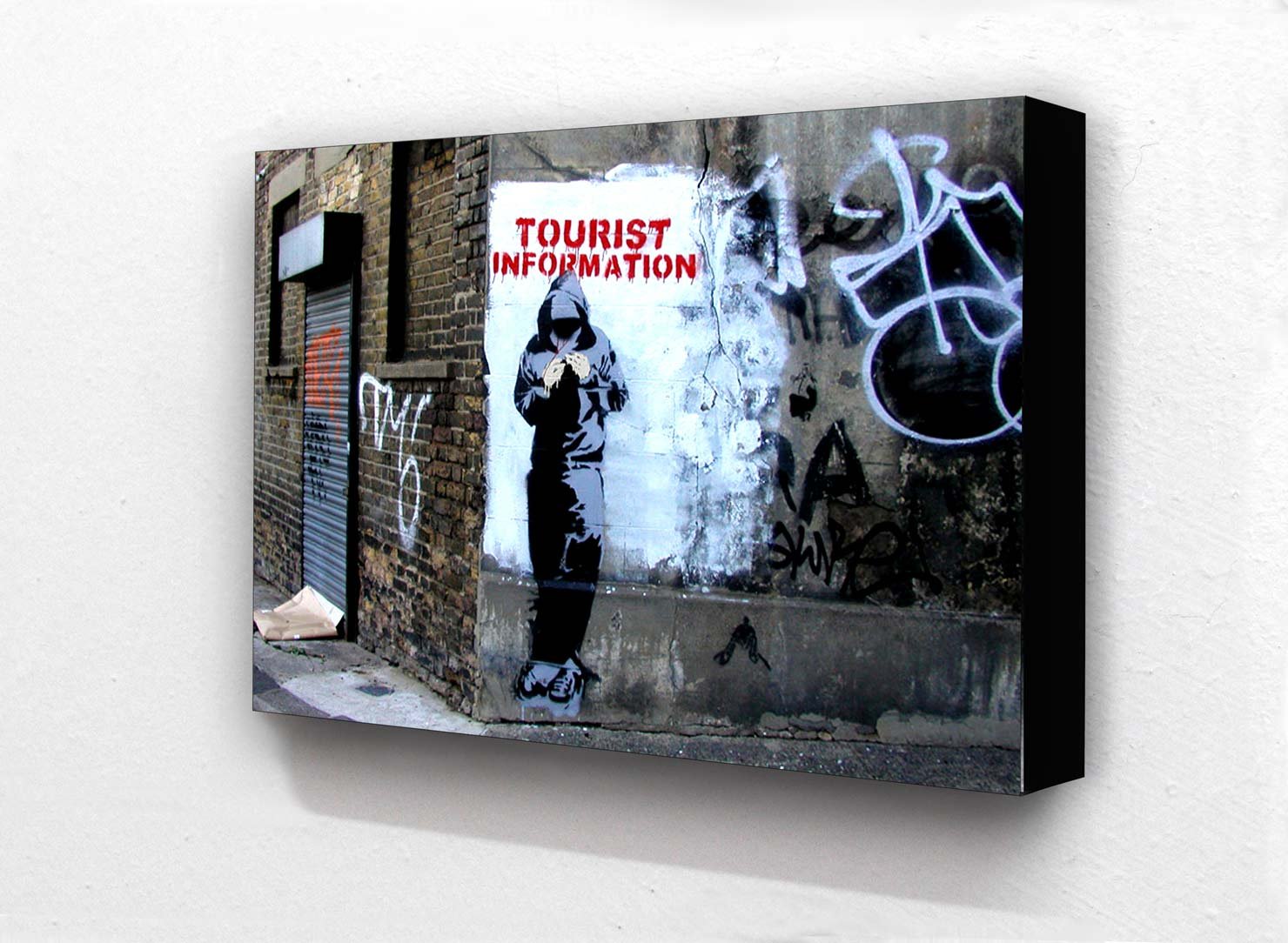 Banksy Graffiti Colour Tourist Information 6 x 4 Inches Postcard Size Horizontal Block mounted print