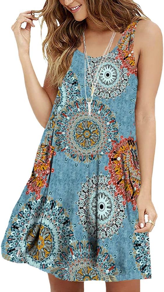 Women's Summer Sleeveless Casual Swing Simple T-Shirt Loose Dresses Beach Dress Cover Ups