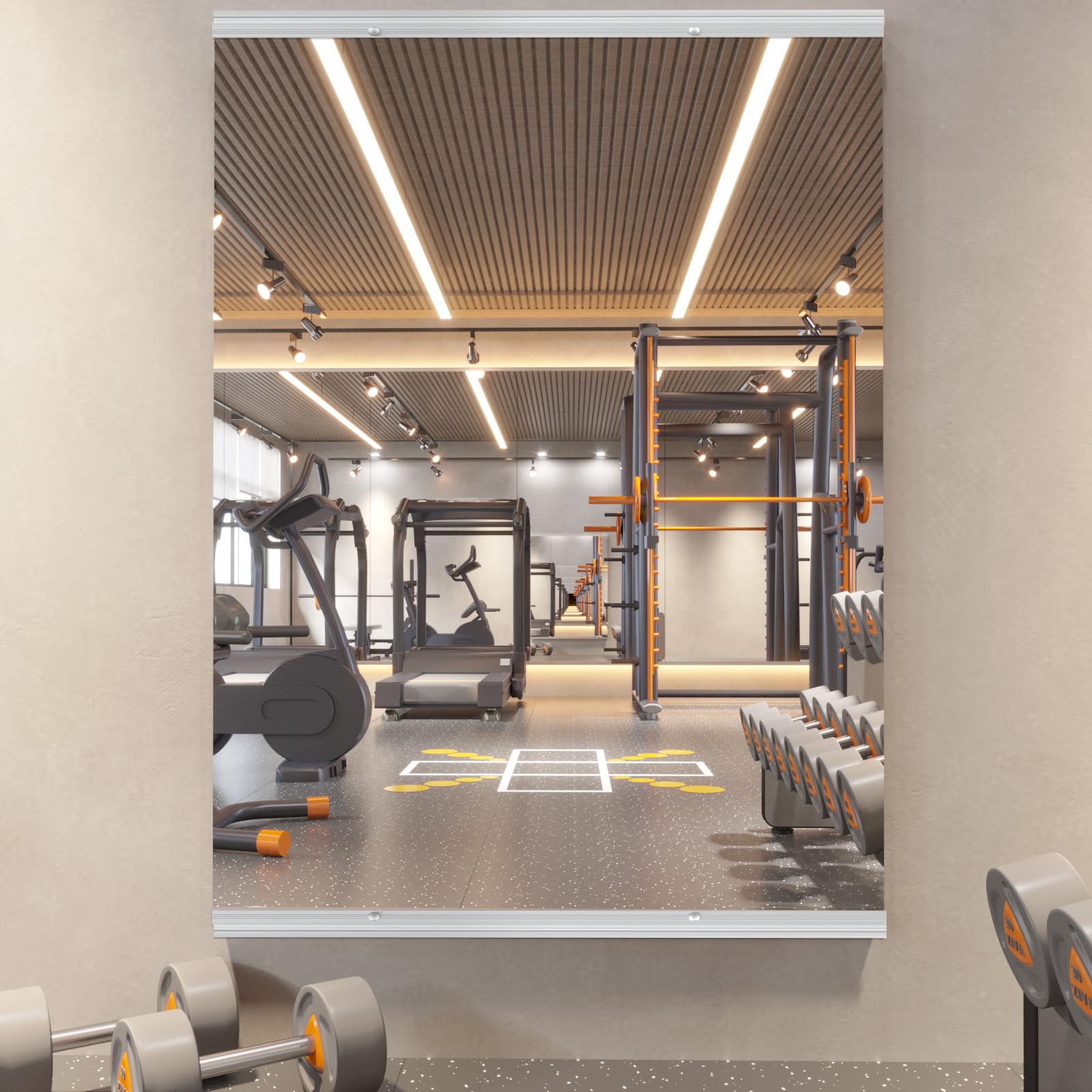 Photo 1 of pertetey Home Gym Mirror, 65X24 Inch(1Pack) Large Frameless Tempered Glass Full Body Wall Mounted Mirror for Gym, Yoga, Exercise, Dance Studio