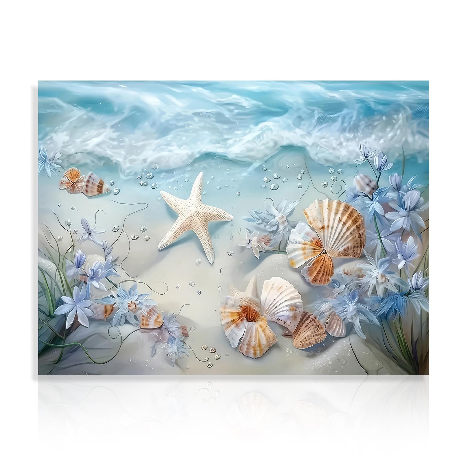 Dazzlewall Ocean Waves Canvas Wall Art Sea Shells and Starfish Picture Ocean Beach Print Poster for Bathroom Bedroom Living Room 12x16 in Unframed