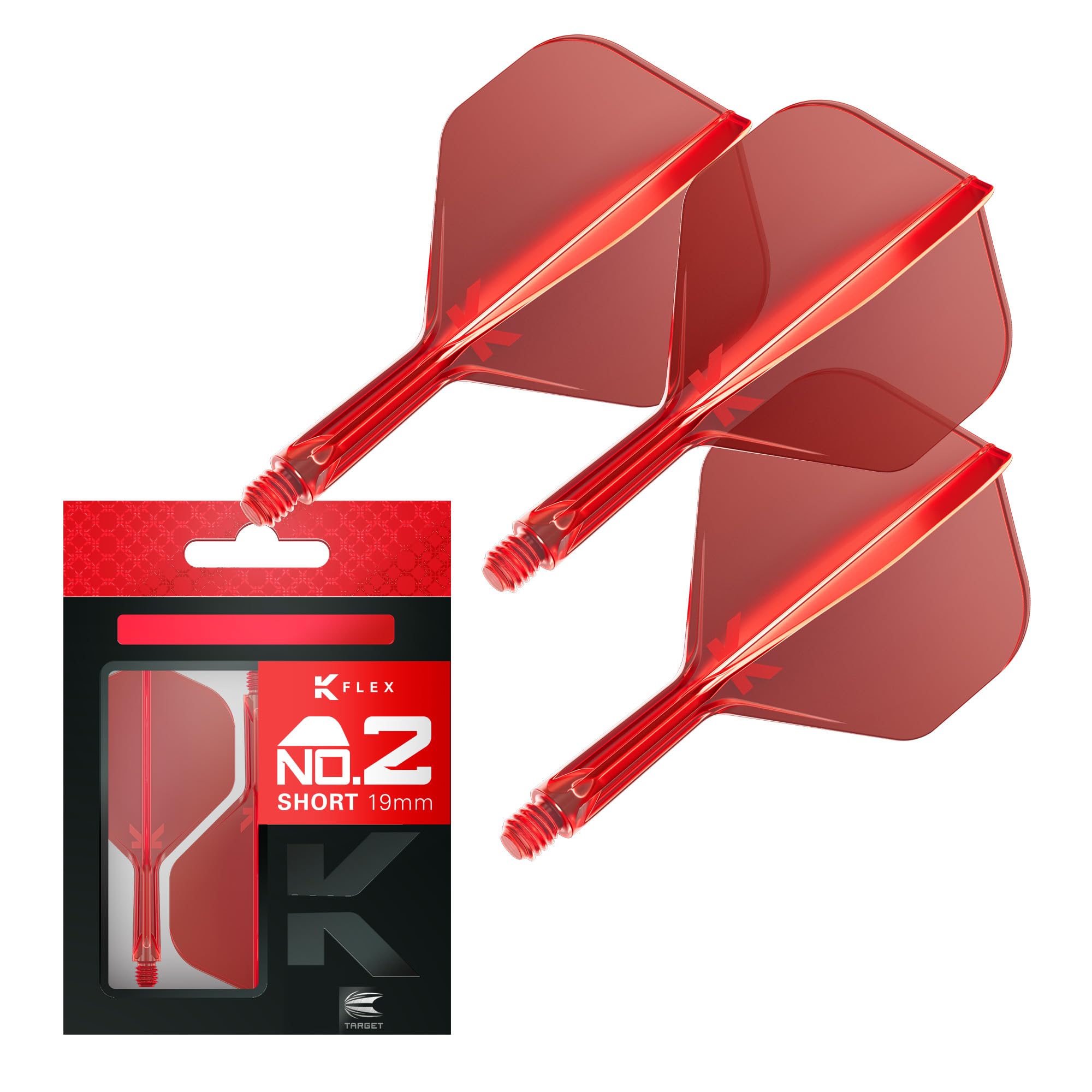 Target Darts K Flex Integrated Dart Flights And Shafts, No.2 Red (Short) | Pack Of 3 K-Flex – No2, Kflex All In One Moulded Dart Flight & Stem | Professional Dart Accessories