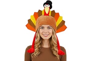 HIKKCOS Thanksgiving Turkey Hat Turkey Head Costume Plush Gobbler Hat for Thanksgiving Trot Dress Up Party, Role Play and Carnival Cosplay
