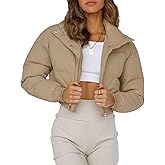 Gihuo Women' s Cropped Puffer Jacket Padded Long Sleeve Bubble Coats Winter Warm Puffy Outerwear