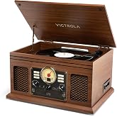 Victrola Quincy - 6-in-1 Bluetooth Record Player - Walnut | Plays vinyl, CD, cassette and FM radio through built-in stereo speakers, Bluetooth and aux streaming, headphone jack