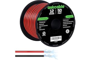 Askcable 12 Gauge Wire, 12 AWG Electrical Wire Cable, 2 Conductors Red Black Wire, Copper Clad Aluminum(CCA) Flexible PVC Extension Cord for Speaker, Hookup LED Strips, Automotive 12V/24V DC (50FT)