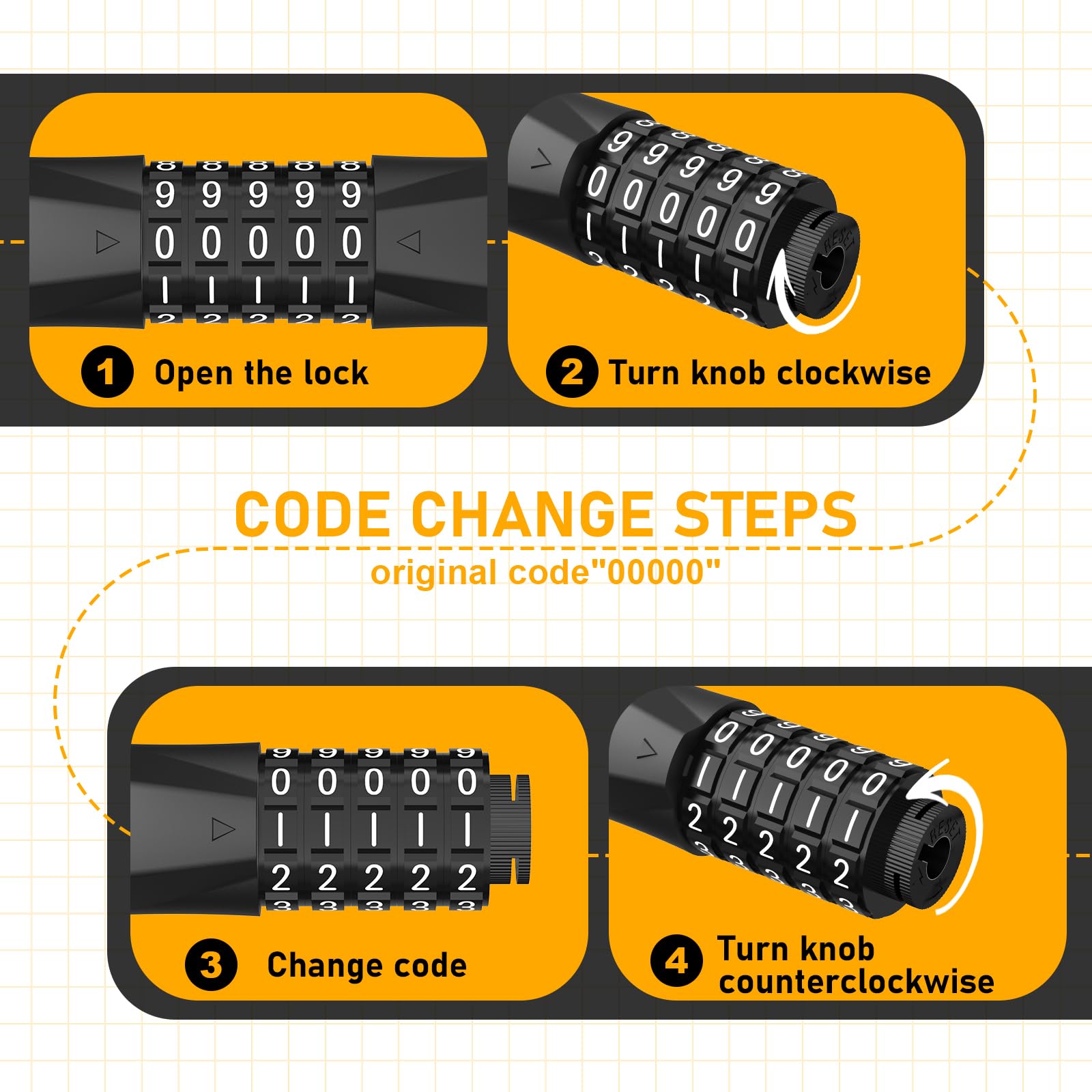 Honszex E Scooter Schloss, 5-stellig Kabel Schloss für E Scooter/Roller, Handschellenschloss, Zahlenschloss-Doppelschloss, Fahrradschloss, 105cm x 12mm, E Scooter Zubehör 6