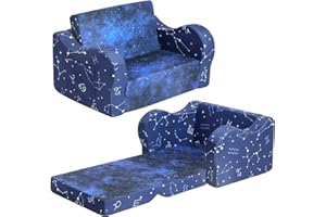 MOMCAYWEX Kids Sofa, 2-in-1 Flip-Out Foam Couch, Foldable Soft Play Lounge Chair, Blue