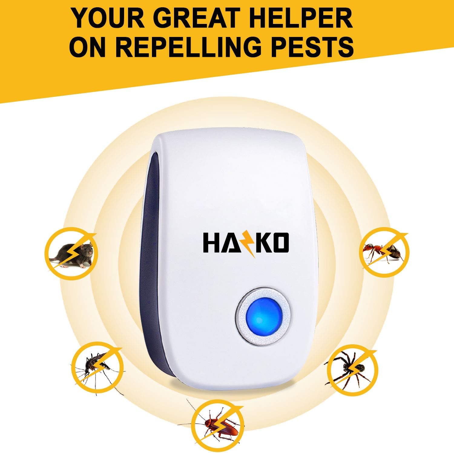 HAZKO Ultrasonic Pest Repellent - Ultrasound Pest Control for Spiders, Mosquitoes, Mice, Cockroaches, Rats, Bugs and Ants - Non-Toxic and Humane Insect Repellent (6 Packs): Garden & Outdoor