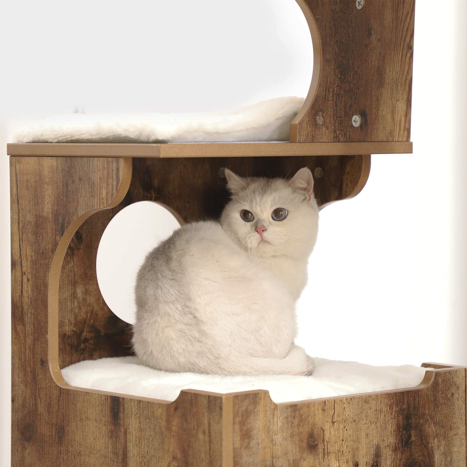 FEANDREA 34.6 inches Cat Tree, Medium Cat Tower with 3 Beds and House
