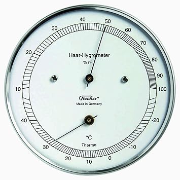 Fischer 111.01T Echthaar-Hygrometer mit Thermometer, Edelstahlgehäuse, ø 103 mm
