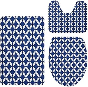 Juego de 3 alfombrillas de baño de color azul marino vintage con