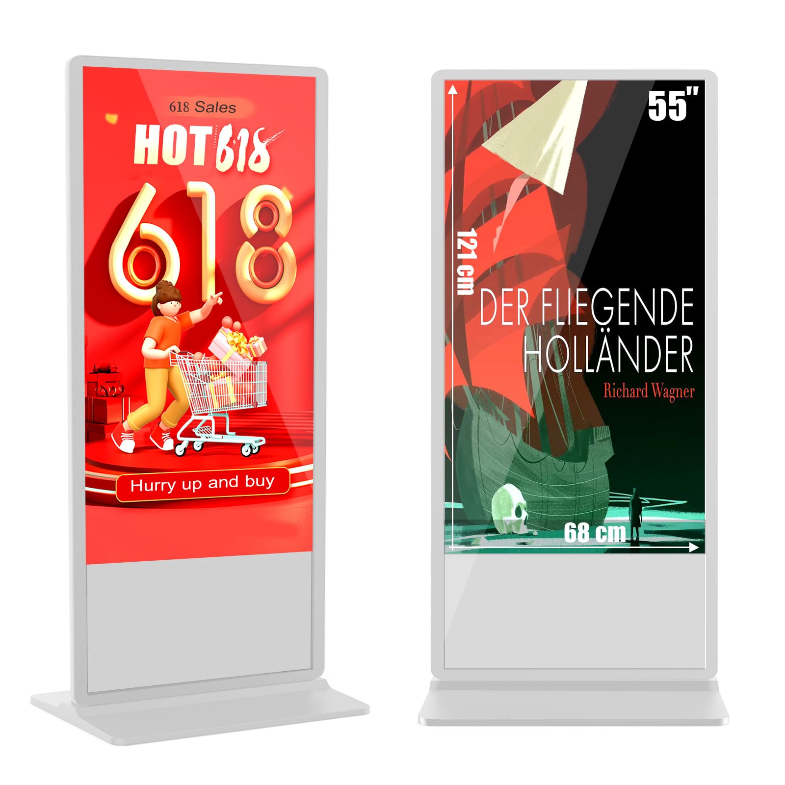 Photo 1 of 55 Inch Digital Signage Kiosk Non-Touchscreen, 8gb, 128gb Android 11,Floor Standing LCD Digital Signage, Commercial Interactive Advertising Display Screen, Digital Signage with Auto Media Player White