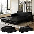 LuxyHoom 93.7" King Size Sleeper Sofa Bed, Pull Out Sofa Bed, Faux Leather Upholstery, 3 in 1 Convertible Sleeper Couch, Chaise Lounge, Retro Recliner for Living Room, Office, Apartment, Black