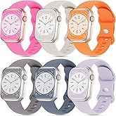 6 Pack Silicone Sport Bands Compatible with Apple Watch Band 38mm 40mm 41mm 42mm 44mm 45mm 46mm 49mm Women Men, Soft Strap Waterproof Wristband for iWatch Series 10 9 8 7 6 5 4 3 2 1 Ultra SE