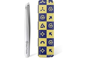 Expert Slant Tip Tweezers with Leather Case, GlamTweeler Sharp & Precision Stainless Steel Tweezer for Eyebrows, Facial Hair and Fine Hairs Removal (Sparkle Silver)