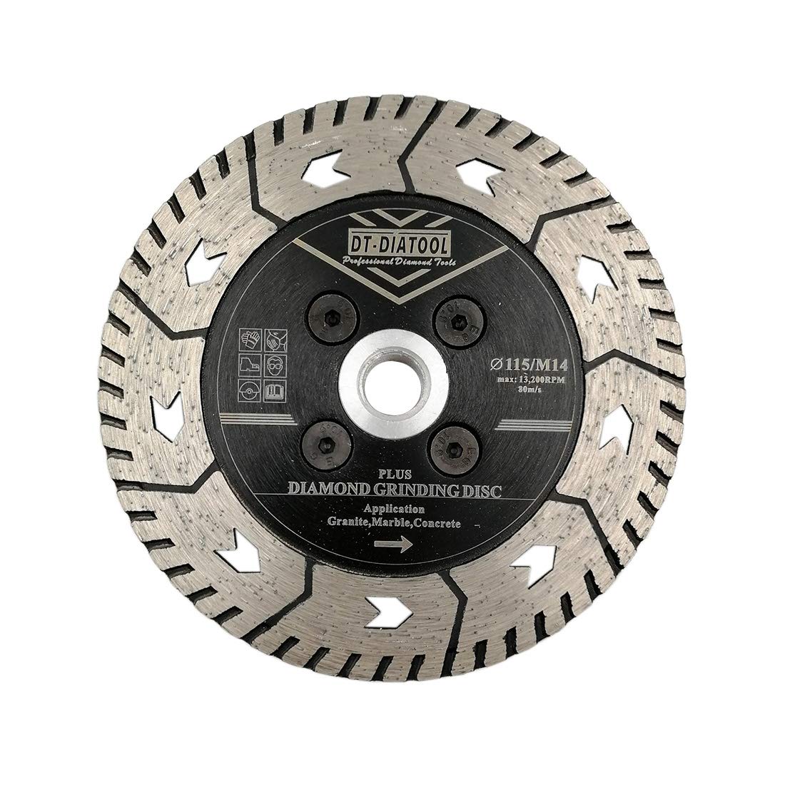 DT-DIATOOL Diamond Dual Cutting Disc 4.5 Inch / 115mm Disc with M14 Thread for Cutting Grinding Concrete Granite Marble Stone