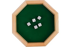 Dice Tray, Wooden Dice Fun Octagonal Shaped Heavy Duty Natrual Wood Rolling Tray with Waterproof Bottom for Table Game