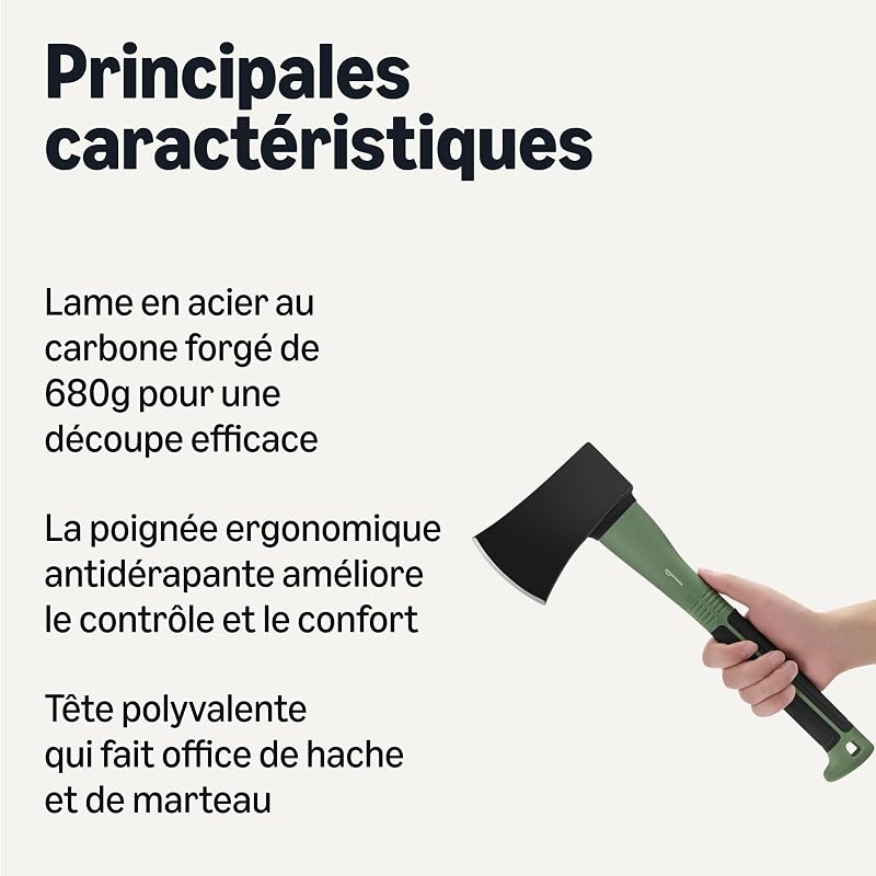 Hache à Fendre pour Couper du Bois, 15 × 5.5 × 1.1 inches (L x W x H), Olive, Noir, Lot de 1