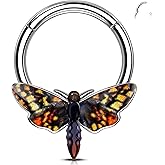 Melighting 16G Halloween Septum Ring, Black Moth Daith Piercing Jewelry 316L Stainless Steel, 10 mm Helix Cartilage Earring, Blue Septum Body Jewellery for Women