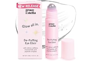 grace & stella Under Eye Brightener Roller - Airplane Travel Essentials - Travel Size Toiletries - Retinol & Caffeine Eye Ser
