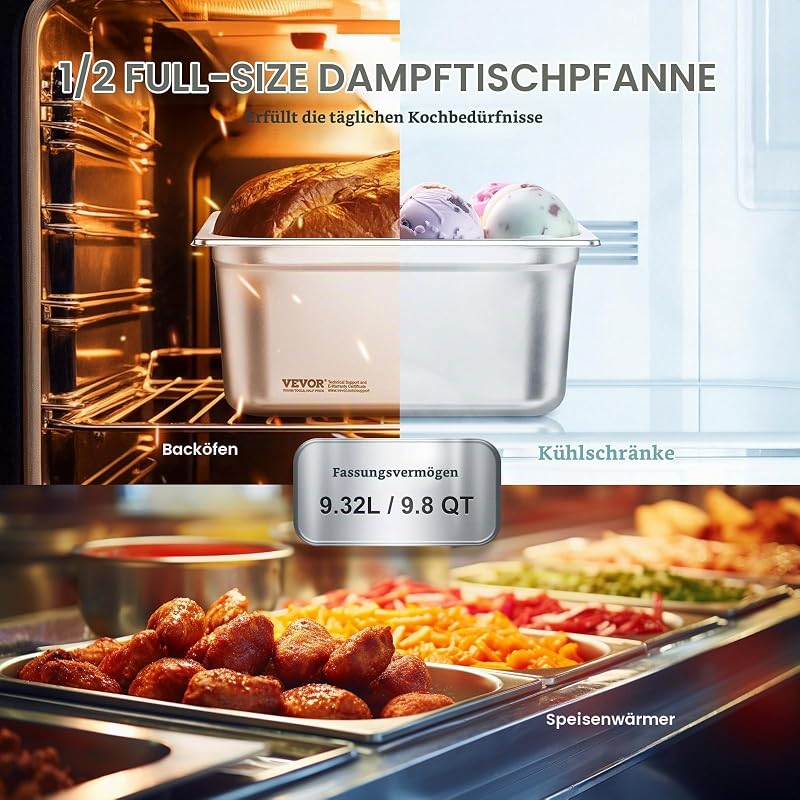 GN 1/2 Gastronormbehälter, Edelstahl Behälter 6 Stk. 325 x 266 x 148 mm Speisebehälter, kommerzieller Dampfpfanne Warmhaltebehälter, Hotelpfanne Tisch Food Pan Buffet