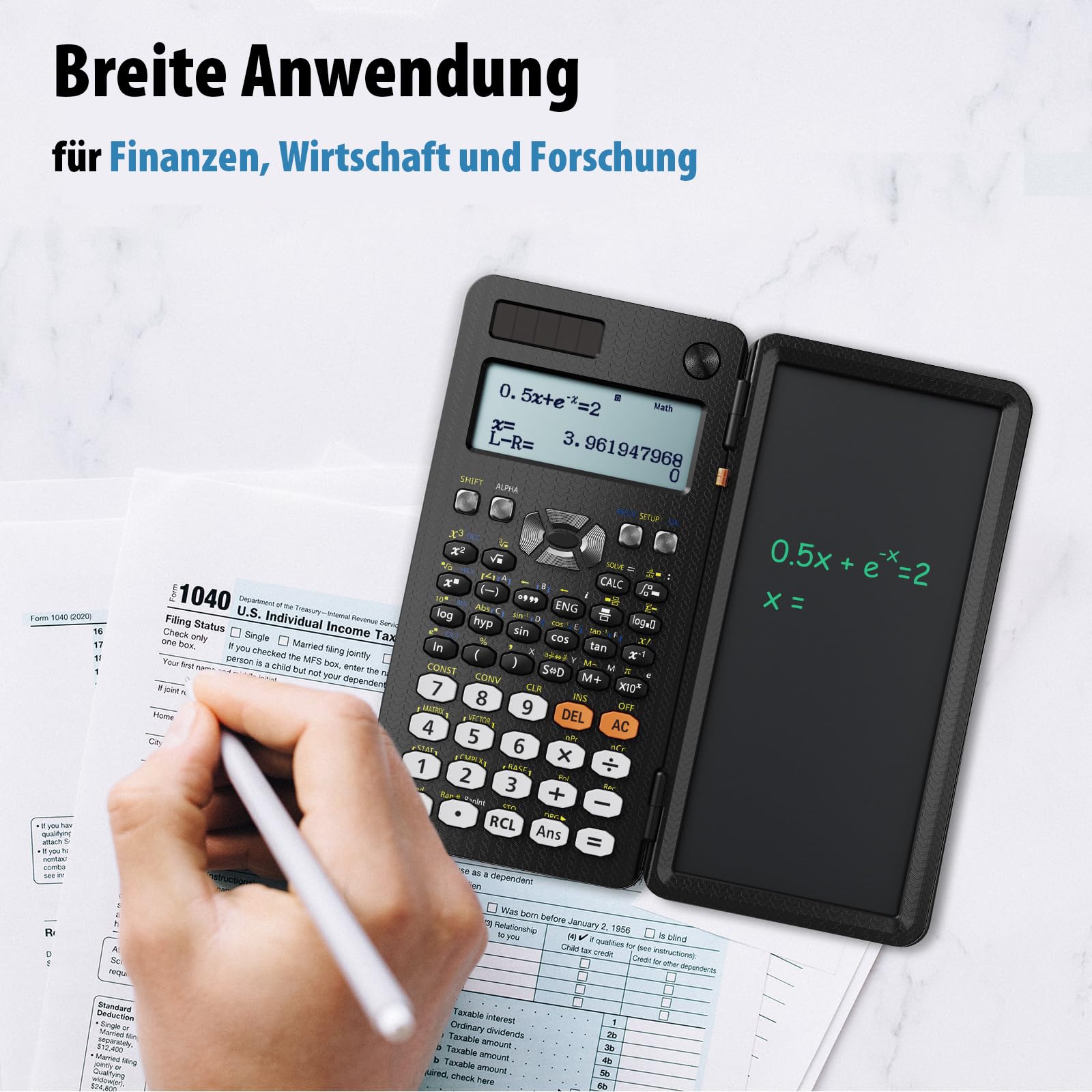 Verbesserter 991ES Plus wissenschaftlicher Taschenrechner, ROATEE professioneller Finanzrechner mit löschbarem LCD-Schreibtablet, Solar- und Akku, Tischrechner mit Notizblock für Büro, Schule 6