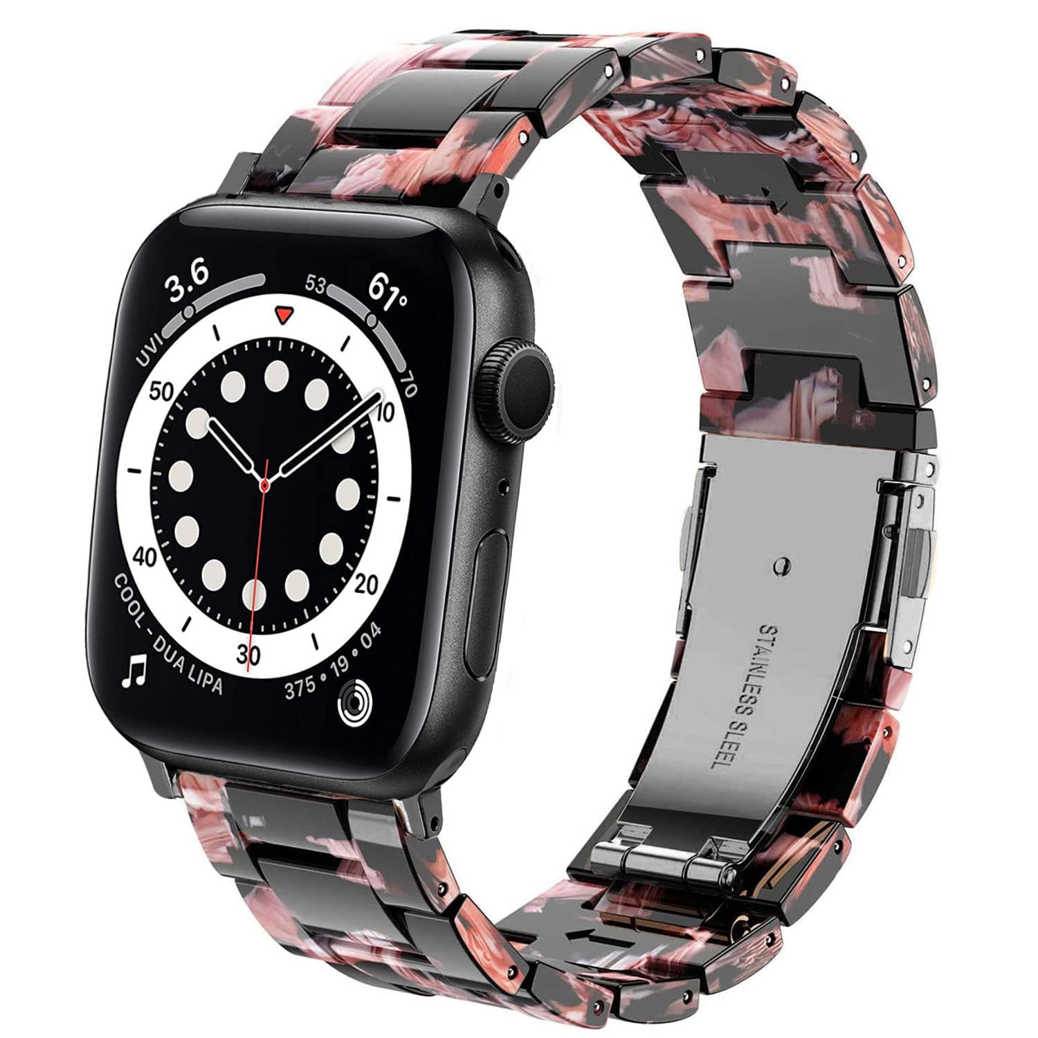 DEALELE Bands Compatible with Apple Watch 42mm 41mm 40mm 38mm, Colorful Resin Replacement Strap for iWatch Series 10/9 / 8/7 / SE / 6/5 / 4/3 Women Men, Black-rose
