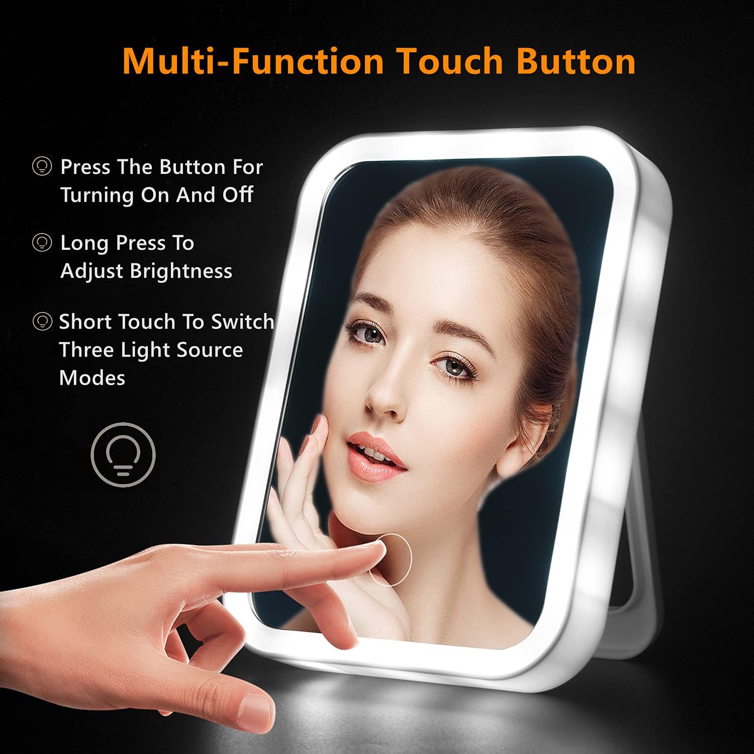 Bird&Fish Vanity Mirror with Lights Makeup Mirror Lighted LED Desk Mirror Touch Control 3 Color Lighting Modes Portable Cosmetic Travel Mirror Tabletop Make Up Mirror USB Rechargeable (White): Kitchen & Dining